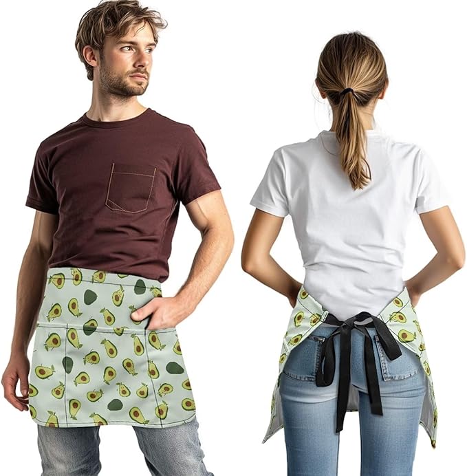 Server Apron with 3 Pockets, Waterproof Oil Waitress Waiter Half Apron for Restaurant Hotel Kitchen Cafe