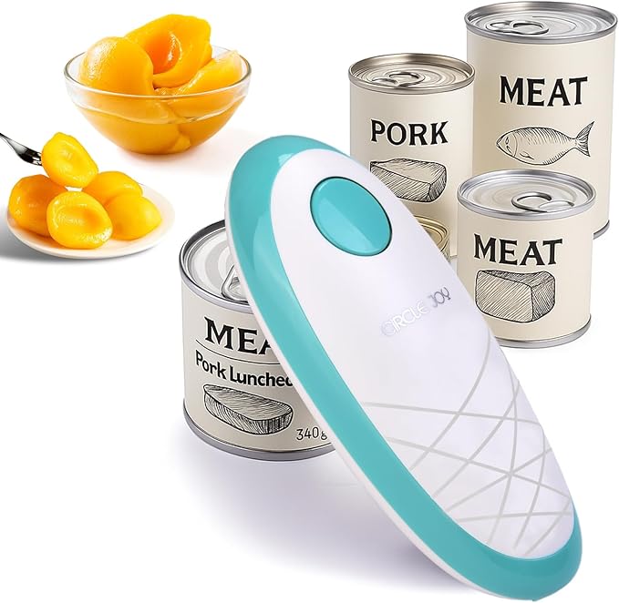 CIRCLE JOY Electric Can Opener, One-Touch Automatic Can Opening with Smooth Edges, Food Safety Handheld Battery-Operated Can Opener for Kitchen and Seniors, Green by CIRCLEJOY