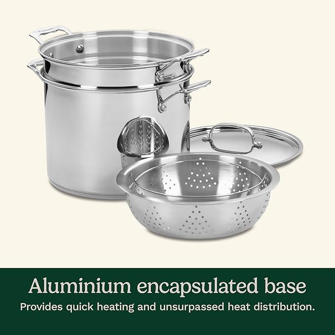 Cuisinart 4-Piece Cookware Set, 12 Quarts, Chef's Classic Stainless Steel Pasta/Steamer, 77-412P1 - Image 4