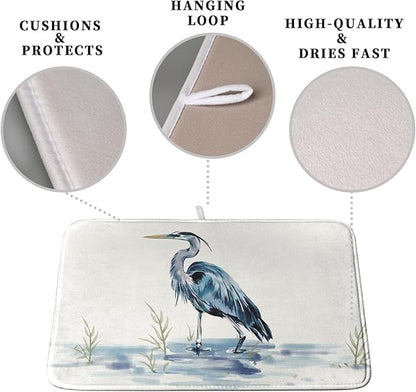 Summer Dish Drying Mat Blue White Heron Beach Absorbent Microfiber Drying Mats for Kitchen Counter Coastal Nautical Birds Dishes Drainer Mat Extra Large 18x24 Inch - Image 3