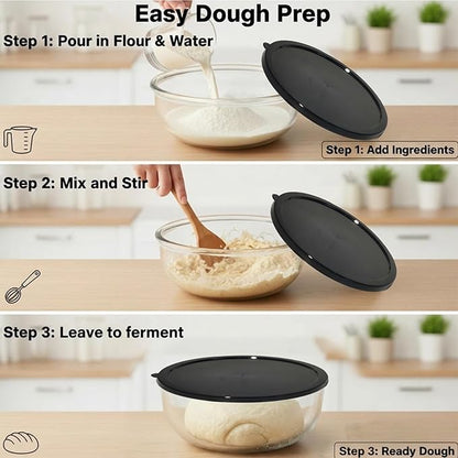 Large Glass Mixing Bowl for Sourdough, 6.2QT with Lid – Big Capacity Clear Bowl for Sourdough, Baking, Salad Prep & Food Storage