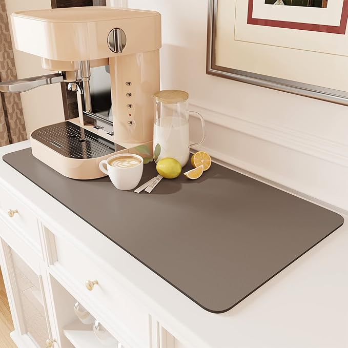 AMOAMI Coffee Mat Hide Stain Rubber Backed Absorbent Dish Drying Mat for Kitchen Counter - Fits Under Coffee Maker or Machine by AMOAMI