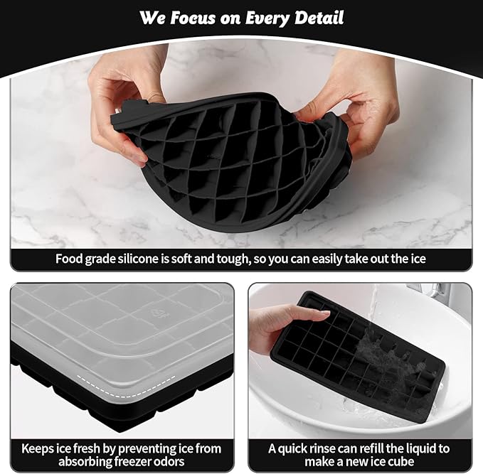 Silicone Ice Cube Tray with Leak-Proof Lid & Storage Bin for Freezer – BPA-Free 36-Piece Nugget Ice Molds, Spill-Resistant Cover & Ice Scoop Container Cover - Image 5