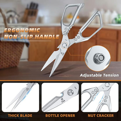 Kitchen Scissors Set - Heavy Duty Japanese Style, Dishwasher Safe, All Purpose Meat Cutting Shears, Sharp Food Scissors for Chicken Bones, Turkey, Fish & Vegetables - Image 2