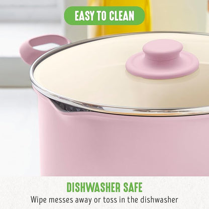 GreenLife 6QT Ceramic Nonstick Stockpot with Glass Straining Lid, PFAS-Free, Dishwasher Safe, Stay-Cool Handles, Oven Safe to 350°F, Wobble-Free Base, Even Heating, Pink - Image 9