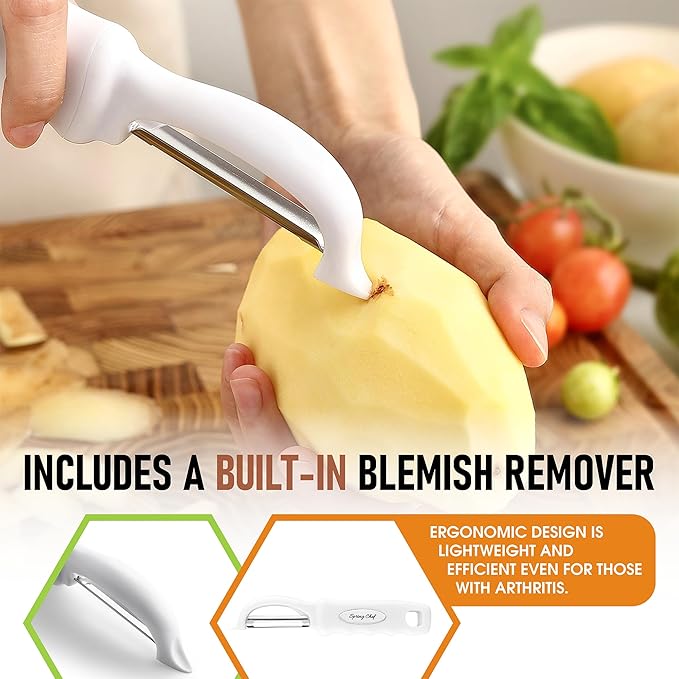 Spring Chef Premium Swivel Vegetable Peeler, Comfrotable Handle and Ultra Sharp Stainless Steel Blades - Perfect Kitchen Peeler For Veggie, Fruit, Potato, Carrot, Apple - White - Image 5