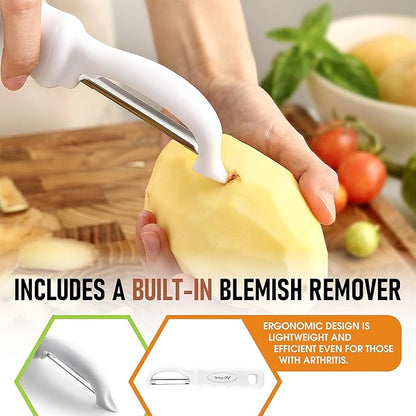 Spring Chef Premium Swivel Vegetable Peeler, Comfrotable Handle and Ultra Sharp Stainless Steel Blades - Perfect Kitchen Peeler For Veggie, Fruit, Potato, Carrot, Apple - White - Image 5
