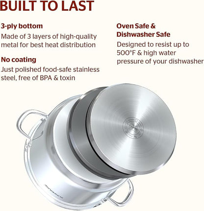 SUNHOUSE Stainless Steel Stock Pot - 7 Quart Heavy-Duty Induction Cooking Pot with Visible Lid for Pasta, Soup, Spaghetti - Nonstick Thick-Bottom Deep Stockpot for Canning, Boiling, and Simmering - Image 3