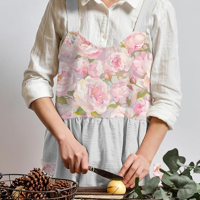 Uaussi Cotton Linen Apron Cross Back Work Apron for Women with Pockets Pinafore Dress X Cross Halter Apron for Chef Gardening - Image 3