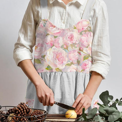 Uaussi Cotton Linen Apron Cross Back Work Apron for Women with Pockets Pinafore Dress X Cross Halter Apron for Chef Gardening - Image 3