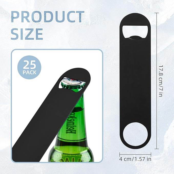 25 Pack Flat Beer Bottle Opener 7 inch Stainless Steel Flat Bottle Opener Beer Bottle Openers for Bartender Kitchen Bar Restaurant (Black) - Image 2