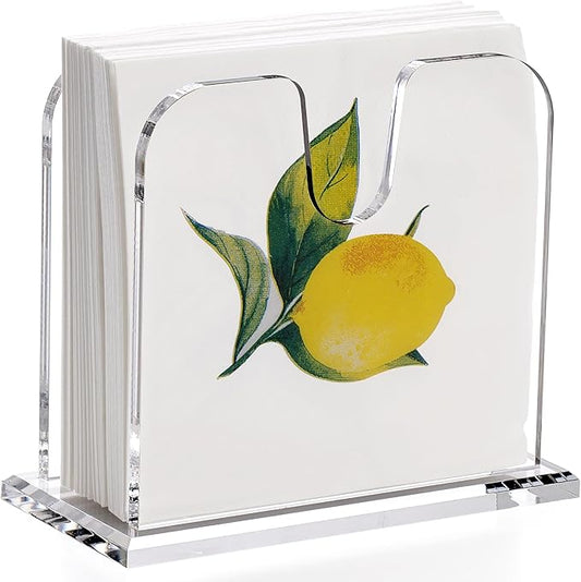 DINGHUO Acrylic Cocktail Napkin Holder for Table, (5" x 5") Clear Beverage Napkin Dispenser with 8mm Thickened base, Large Capacity Napkin Box for Kitchen, Restaurant, Bar, Dinner, Home Decor
