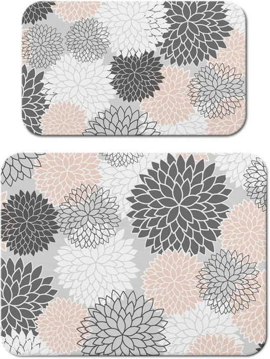 Dish Drying Mat for Kitchen Counter 2 Pack with Non-Slip Rubber Backing - Heat-Resistant Absorbent Coffee Bar Mat, Dish Rack Mat, Pink / Grey Dish Drying Mats 18x24+19.5x12 inch