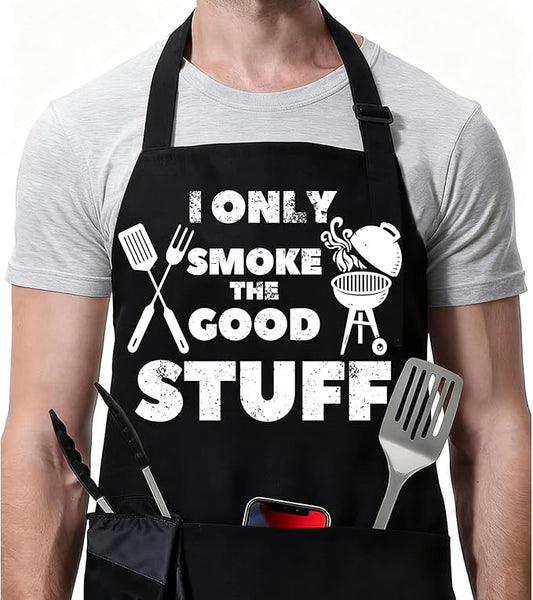 Rosoz Funny BBQ Black Chef Aprons for Men, Adjustable Kitchen Cooking Aprons for Men, Dad, Husband - Birthday, Father's Day