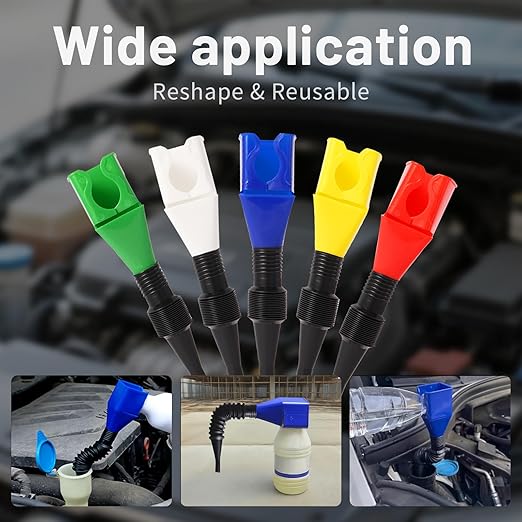 3-Pack Flexible Car Funnel for Oil Change, Retractable Snap-On Automotive Funnel with Adjustable Hose, Leak-Proof Spill-Free Design for Motorcycle, Cars, Repair Shop ﻿