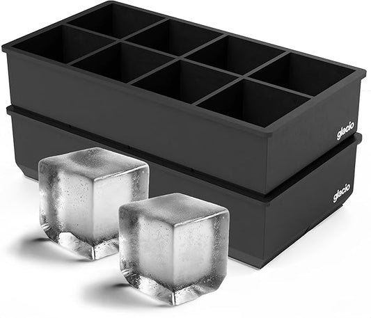 Ice Cube Molds – 2-Pack Silicone Trays for 8 Large Square Cubes – Slow-Melt Ice for Whiskey, Cocktails, Coffee & More by glacio
