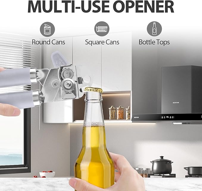 Safring Can Opener Manual, Heavy Duty Handheld Strong Can Opener with Soft Touch Handle, Sharp Blade Smooth Edge, Can Openers with Multifunctional Bottle Opener, Lavender - Image 5