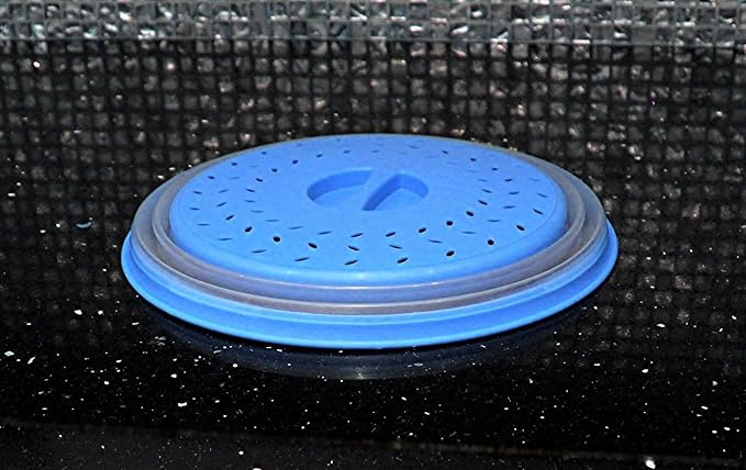 Dependable Industries' 2-in-1 Collapsible Microwave Splatter Guard Cover & Vegetable Washing Colander: The Ultimate Space-Saving Kitchen Essential (Blue)