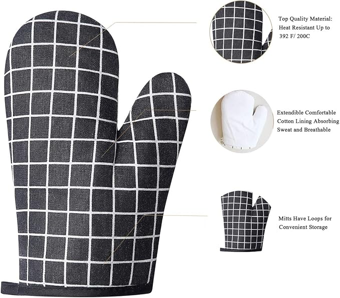 Oven Mitts and Potholders BBQ Gloves-Oven Mitts and Pot Holders with Recycled Infill Silicone Non-Slip Cooking Gloves for Cooking Baking Grilling (4-Piece Set,Black) - Image 2