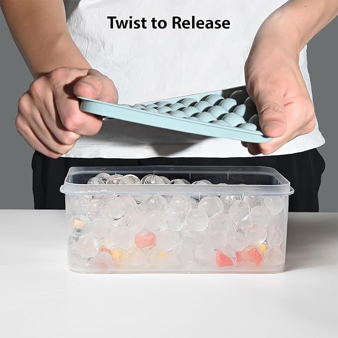 Ice Cube Trays with Lid and Bin, 0.8 IN Small Round Ice Cube Mold for Freezer - Easy Release Stackable Ice Ball Maker for Cocktail,Whiskey and Drinks,BPA-Free(0.8in/96 balls&box) - Image 6