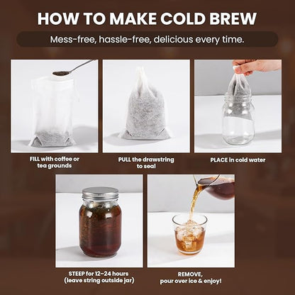 Cold Brew Bags, 100 Count Brew Coffee Filter Bags, 6 * 8 Inch Fine Mesh Drawstring Pouches, Fits Mason Jars & French Press, Ideal for Tea, Herbs & Spices - Image 6