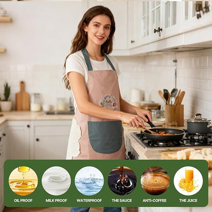 DILLMAN Women Kitchen Apron with Hand Wipe Pockets，Big Pocket,Hand-wiping, Waterproof for Cooking Baking