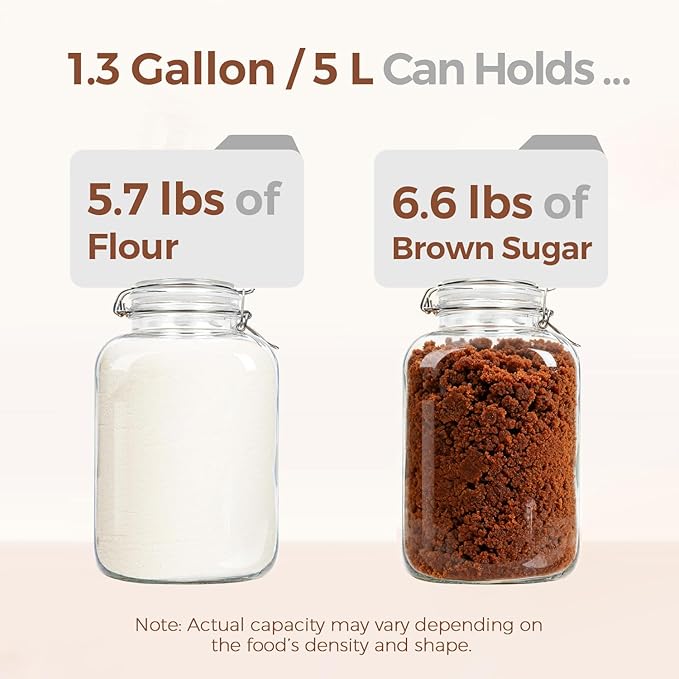 ComSaf 5L Square Glass Jars with Airtight Lids (1.3 Gallon, Set of 2), Space-Saving Canisters for Bulk Flour & Rice Storage, Ideal for Large-Batch Fermenting, Pickling & Kombucha - Image 3