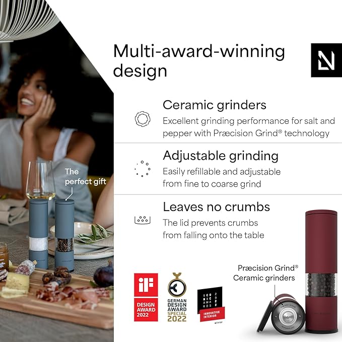 LARS NYSØM Salt and Pepper Grinder Set Manual, Stainless Steel Salt and Pepper Mills with Adjustable Ceramic Grinder I Design Spice Shakers (Berry Red) - Image 2