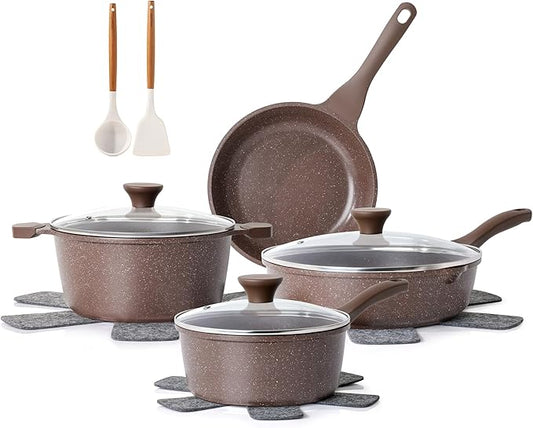 SENSARTE Nonstick Cookware Set 13-Piece, Healthy Pots and Pans Set Kitchen Cooking Set with Stay-Cool Handles, Silicone Utensils and Pot Protectors, PFOA Free by SENSARTE