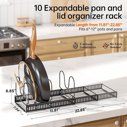 MUDEELA 2 Pack Pots and Pans Organizer Rack for under Cabinet, Expandable Pot Lid Kitchen Cabinet Organizer Holder with 10 Adjustable Compartment Cutting Board Organizer for Pan Lid, Bakeware Sheet - Image 2