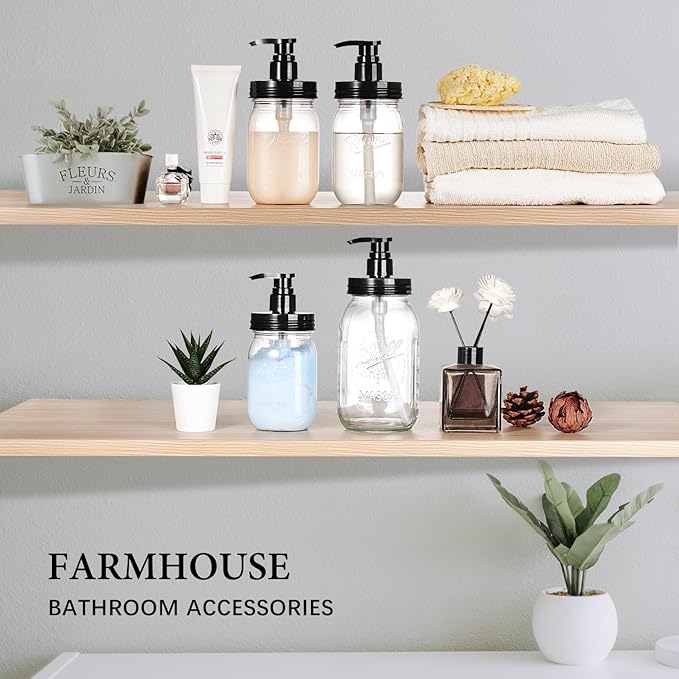 Amolliar Plastic Mason Jar Soap Dispenser with Pump Lid,16OZ Refillable BPA-Free Hand Soap Dispenser Set with Cute Lables - Farmhouse Decor for Kitchen/Bathroom,Liquid Soap,Dish Soap, Lotion (4 Pack) - Image 5