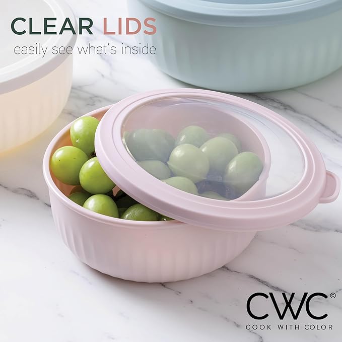 COOK WITH COLOR Prep Bowls with Lids- Wide and Deep Nesting Plastic Small Mixing Bowl Set with Lids, 12 Piece Set - Wide Bowls, Teal and Pink - Image 5