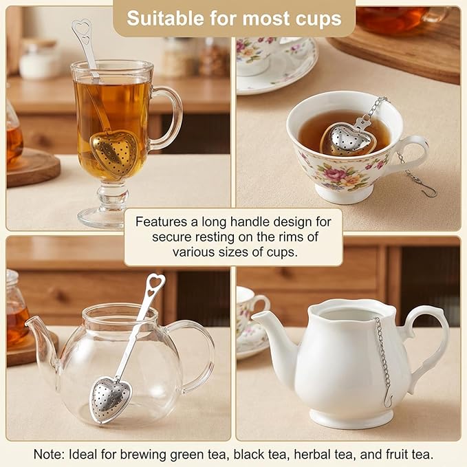 2 Pcs Tea Infuser Spoon Tea Spoon for Loose Teas Heart Shaped Teas Steeper Stainless Steel Fine Mesh Strainer