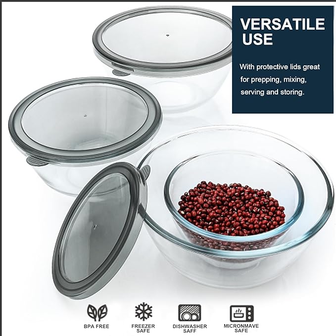 M MCIRCO Glass Mixing Bowls with Lids, 4 Packs Glass Bowl Set, Nesting Bowls for Meal Prep, Food Storage, Bowls For Cooking, Baking, BPA-Free, 0.8/1.7/2.9/4.8 Qt - Image 6