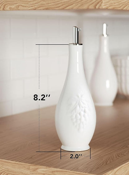 HOMBENE Porcelain Oil and Vinegar Dispenser Set, 11 oz Olive Oil Dispenser Bottle for Kitchen, Ceramic Cooking Oil Container, Oil Cruet w/Funnel, Dripless Spout, 300ml, 2 Pack
