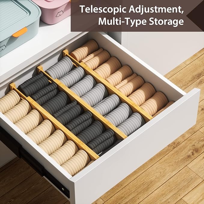 DUCOO 4 PCS Drawer Divider, 17"-22" Adjustable Bamboo Drawer Dividers Organizers, Expandable Separators for Kitchen, Clothes, Dressers, Home, Office - Image 6