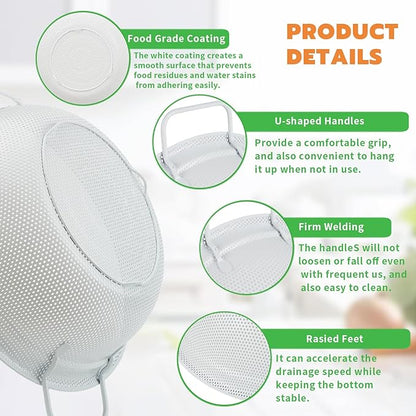 Colander Set with White Coating, Stainless Steel Micro-Perforated Colanders Strainers for Draining Rinsing Washing, Ideal for Vegetables Fruits, Heavy Duty & Dishwasher Safe - Image 3
