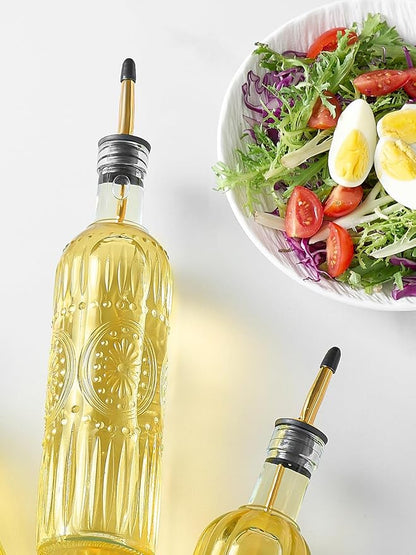 2 Pcs Olive Oil Dispenser Bottle for Kitchen,17oz Clear Glass Cooking Oil and Vinegar Dispenser Set, Coffee Syrup Dispenser with 2 Pourers and 1 Funnel (Two circles) - Image 6