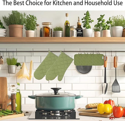 Oven Mitts and Pot Holders Sets,6 Pcs Oven Mitts and Potholders with Recycled Cotton High Heat Resistant Extra Thick Long Oven Mitts for Cooking(Green) - Image 6