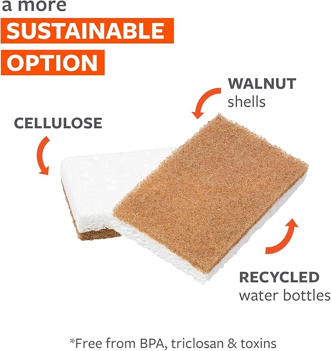 Full Circle Walnut and Cellulose Scrubber Sponges – Pack of 6 – Powerful, Non-Scratch Kitchen Sponges Made with Plant-Based Sustainable Materials, Safe for Nonstick Cookware - Image 2