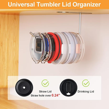 2 Pack Tumbler Lid Organizer, Space Saving Cup Lid Organizer for Yeti/Stanley/Simple Modern Tumbler Lids, Self-Adhesive or Drilling Tumbler Lid Hook for Kitchen Organizers and Storage - Image 3