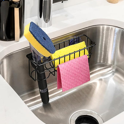 3-In-1 Sponge Holder for Kitchen Sink, 2 Type Suspension Options (Suction Cups & Adhesive Hook), Hanging Sink Caddy Organizer Rack - Sponge, Dish Cloth, Brush, Scrubber, 304 Stainless Steel - Black - Image 6