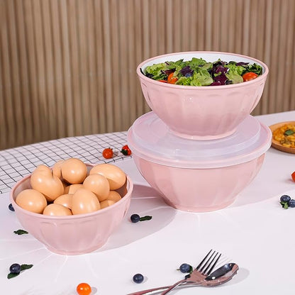 BoxedHome Mixing Bowls with Lids Set, 4PK Large 0.2” Thick Plastic Nesting Mixing Bowl, Microwave Safe,Size 1.37,2.32,3.8 and 5.07qt, Pink - Image 8