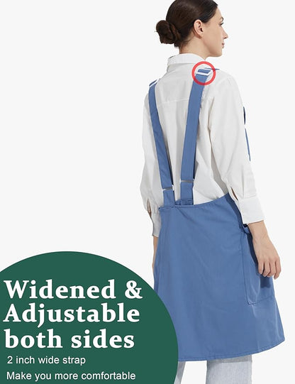 Cozy Adjustable Cross Back Aprons for Women with Pockets Cotton Linen Cooking Kitchen Baking