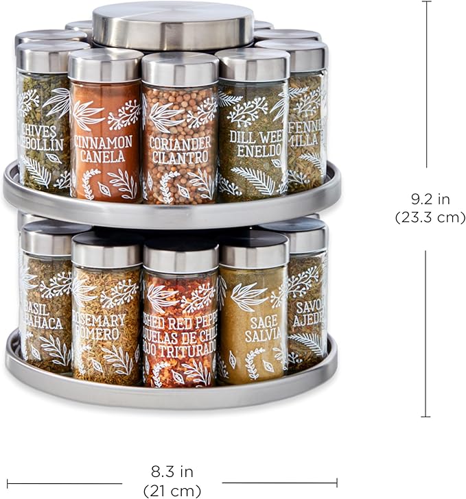 Kamenstein 20 Jar Revolving Spice Rack with Integrated Tool Caddy, Brushed Stainless Steel with Stainless Steel Caps - Image 2