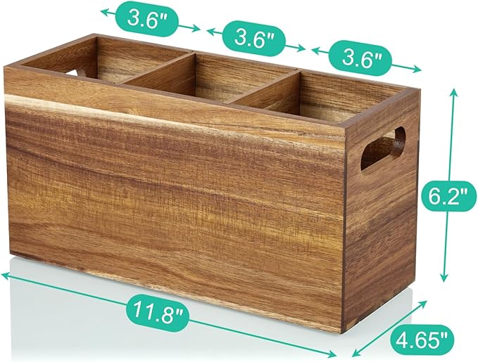 ALELION Acacia Wood Utensil Holder Organizer for Counter - Large Wooden Utensil Caddy for Countertop - 3 Compartment Cooking Tool Holder for Spatula - for Farmhouse Kitchen Decor and Accessories - Image 7