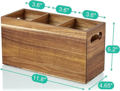 ALELION Acacia Wood Utensil Holder Organizer for Counter - Large Wooden Utensil Caddy for Countertop - 3 Compartment Cooking Tool Holder for Spatula - for Farmhouse Kitchen Decor and Accessories - Image 7