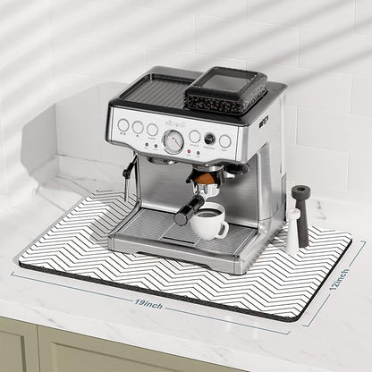 Rnivvi Coffee Mat, 12" x 19" Cute Coffee Bar Mats for Espresso Machine Station Accessories and Organizer, Hide Stain Rubber Backed Absorbent Dish Drying Pad for Kitchen Counter, White Strip - Image 2