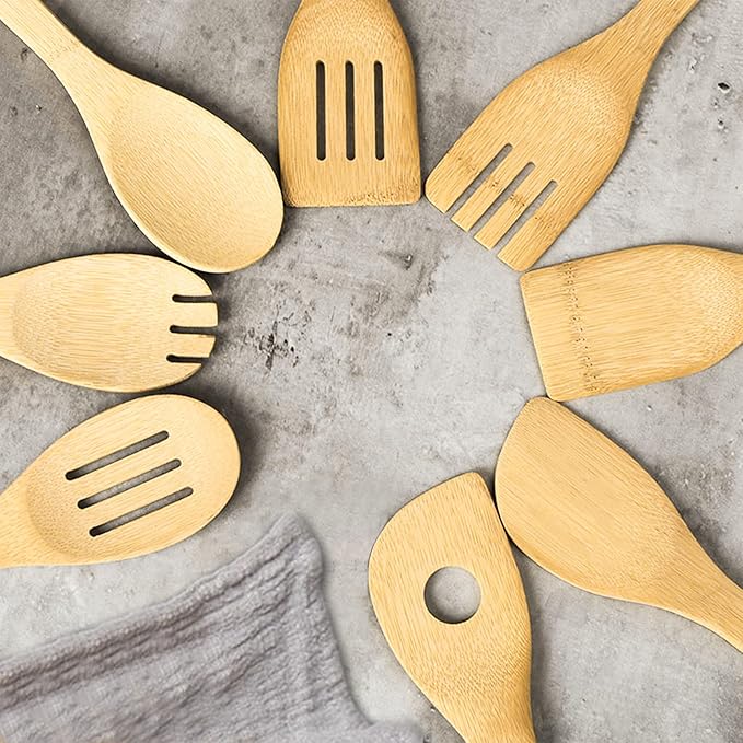 DEAYOU 16 PCS Bamboo Kitchen Utensils, Wood Spoons Spatula Set for Cooking, Nonstick Natural Cooking Utensils for Cookware, Wok, Everyday Use, Mothers Day Gifts, Housewarming Gifts - Image 9
