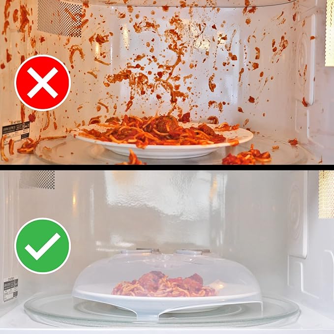 HOVER COVER Magnetic Splatter Cover, 12-Inch Clear BPA-Free Food Lid, Vented Plate Guard with Steam Vents, Anti-Splash Microwave Lid, Dishwasher Safe, Space-Saving Magnetic Storage - Gray - Image 5